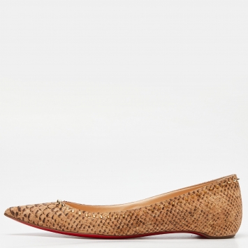 Pre Owned Christian Louboutin Brown Cork Anjalina Spike Ballet Flats Size 42