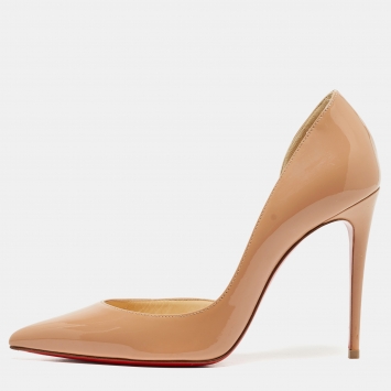Pre Owned Christian Louboutin Beige Patent Leather Iriza Pumps Size 36
