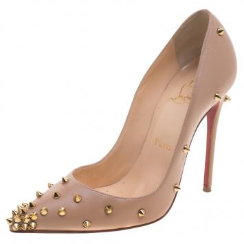 Pre Owned Christian Louboutin Beige Leather Degraspike Pumps Size 36.5