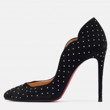 Pre Owned Christian Louboutin Black Studded Suede Hot Chick Pumps Size 36