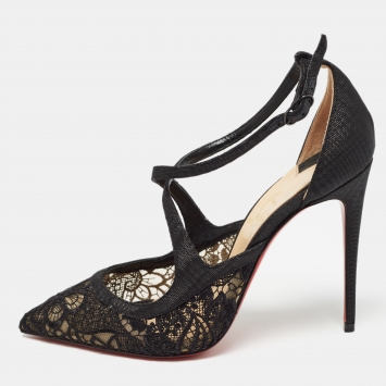 Pre Owned Christian Louboutin Black Mesh And Canvas Twistissima Pumps Size 36.5