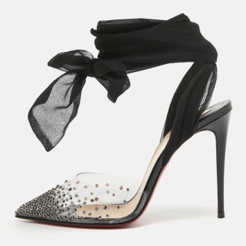 Pre Owned Christian Louboutin Black PVC and Chiffon Miragirl Pumps Size 36