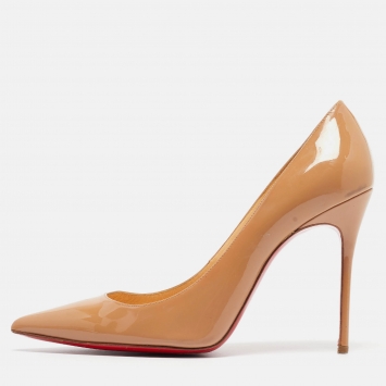 Pre Owned Christian Louboutin Beige Patent Leather Kate Pumps Size 39.5