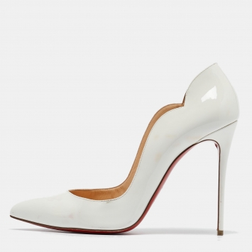 Pre Owned Christian Louboutin White Patent Leather Hot Chick Pumps Size 41
