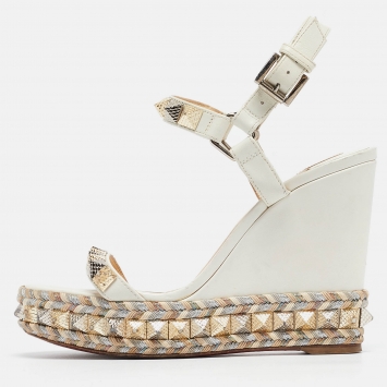 Pre Owned Christian Louboutin White Leather Cataconico Wedge Sandals Size 35