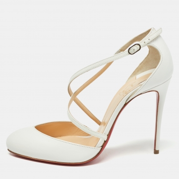 Pre Owned Christian Louboutin White Leather Crossbreche Pumps Size 37