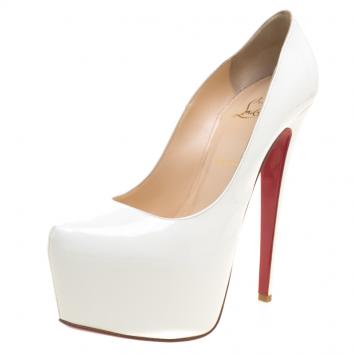 Pre Owned Christian Louboutin White Patent Leather Daffodile Platform Pumps Size 40