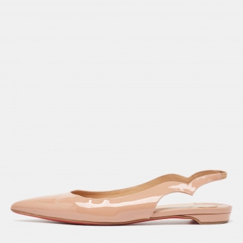 Pre Owned Christian Louboutin Pink Patent Leather Hot Chickita Slingback Flats Size 39.5
