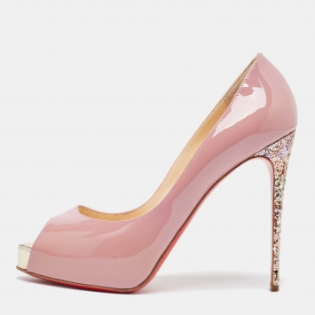 Pre Owned Christian Louboutin Pink Patent Leather New Very Prive Glitter Pumps Size 37.5 