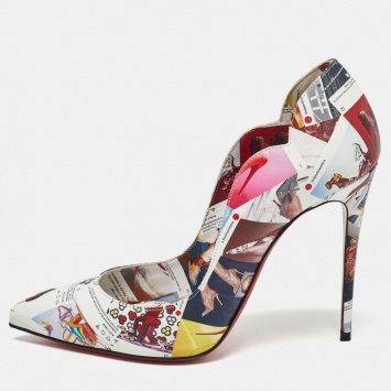 Pre Owned Christian Louboutin Multicolor Printed Leather Hot Chick Pumps Size 37