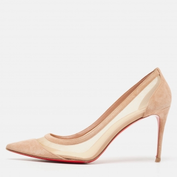 Pre Owned Christian Louboutin Beige Mesh and Suede Paulina Pumps Size 41