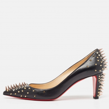Pre Owned Christian Louboutin Black Leather Goldopump Spikes Pumps Size 41