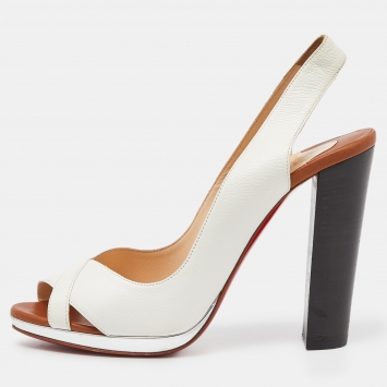 Pre Owned Christian Louboutin White Leather Slingback Sandals Size 38