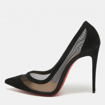 Pre Owned Christian Louboutin Black Suede and Mesh Galativi Strass Pumps Size 38