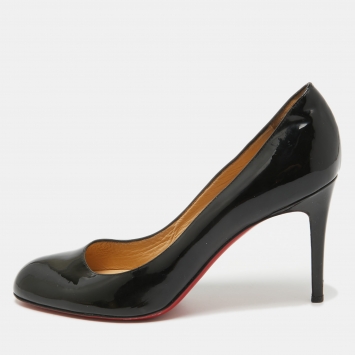 Pre Owned Christian Louboutin Black Patent Leather Simple Pumps Size 40.5
