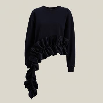Pre Owned Christopher Kane Black Ruffled Asymmetric Hem Cotton Sweatshirt L