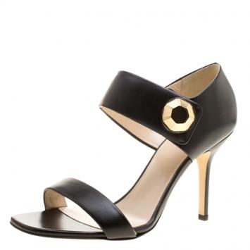 Pre Owned Christopher Kane Black Leather Metal Detail Sandals Size 40