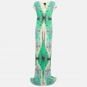 Pre Owned   Class by Roberto Cavalli Green Floral Print Jersey Maxi Dress L