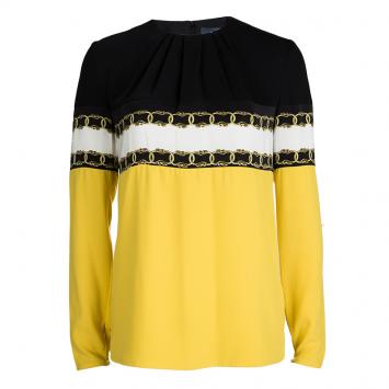 Pre Owned Class by Roberto Cavalli Multicolor Printed Pleat Detail Long Sleeve Top S
