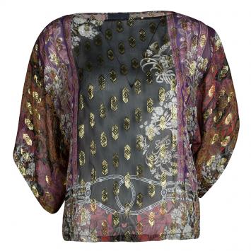 Pre Owned Class by Roberto Cavalli Multicolor Floral Printed Lurex Detail Silk Top S