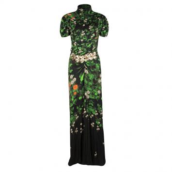 Pre Owned Class by Roberto Cavalli Floral Printed Jersey Embellished Belt Detail Maxi Dress M