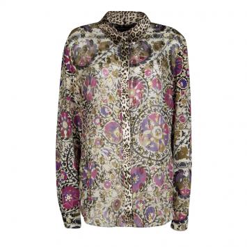Pre Owned Class by Roberto Cavalli Floral and Animal Printed Silk Lurex Detail Shirt XL
