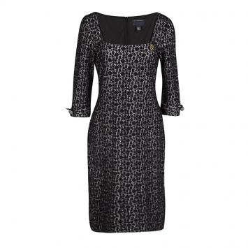Pre Owned Class By Roberto Cavalli Monochrome Lace Long Sleeve Dress M