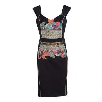 Pre Owned Class By Roberto Cavalli Black Printed Embellished Sleeveless Bodycon Dress M