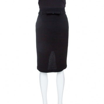 Pre Owned Class by Roberto Cavalli Black Wool Bow Detail Belted Pencil Skirt M