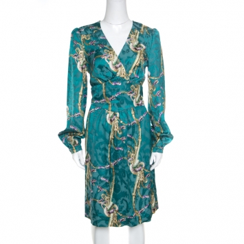 Pre Owned Class by Roberto Cavalli Teal Intertwined Snakes Printed Long Sleeve Dress M