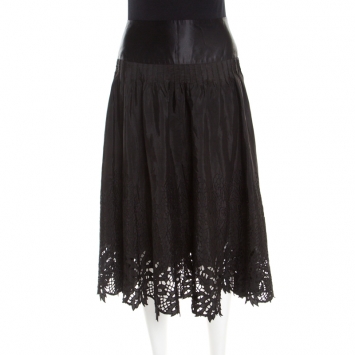 Pre Owned Class By Roberto Cavalli Black Embroidered Cutout Trim Detail Midi Skirt M