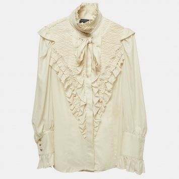 Pre Owned Class by Roberto Cavalli Cream Chiffon Ruffled Shirt M