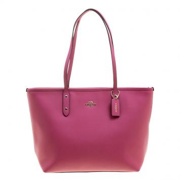 Pre Owned Coach Pink Leather City Zip Tote
