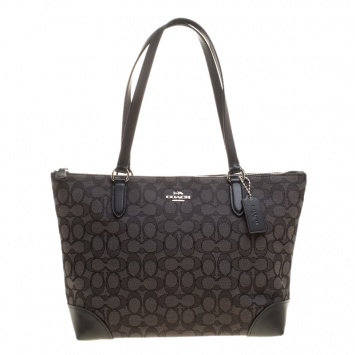 Pre Owned Coach Grey/Black Signature Canvas and Leather Tote