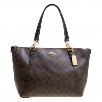 Pre Owned Coach Brown Signature Coated Canvas Ava Tote