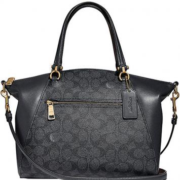 Pre Owned Coach Charcoal/Mignight Navy Signature Canvas and Leather Prairie Satchel Bag