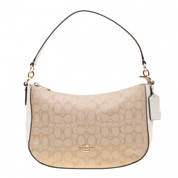 Pre Owned Coach Beige Signature Canvas and Leather Shoulder Bag