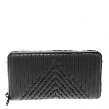Pre Owned Coach Grey Quilted Leather Rivets Zip Around Wallet