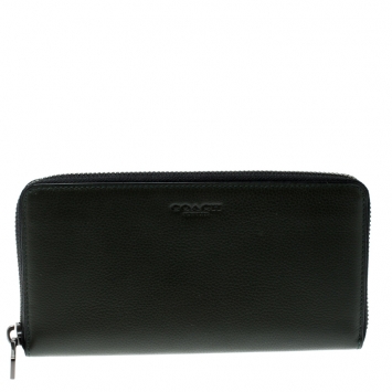 Pre Owned Coach Dark Green Leather Zip Around Wallet