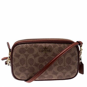 Pre Owned Coach Beige/Brown Coated Canvas and Leather Boxed Sadie Crossbody Bag