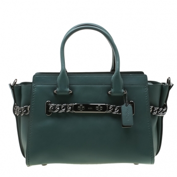 Pre Owned Coach Deep Green Leather Swagger 27 Satchel