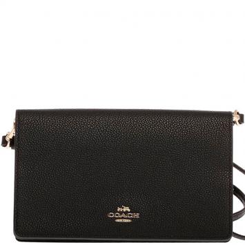 Pre Owned Coach Black Pebbled Leather Hayden Foldover Clutch Bag