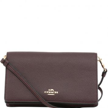 Pre Owned Coach Dark Brown Pebbled Leather Hayden Foldover Clutch Bag