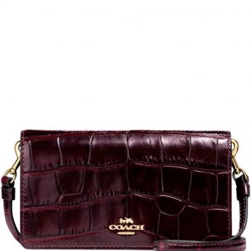 Pre Owned Coach Purple Croc Embossed Leather Slim Phone Crossbody Bag