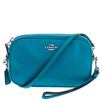 Pre Owned Coach Turquoise Pebbled Leather Sadie Crossbody Bag