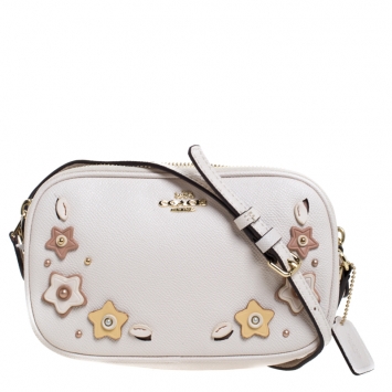 Pre Owned Coach Off White Leather Double Zip Star Camera Crossbody Bag