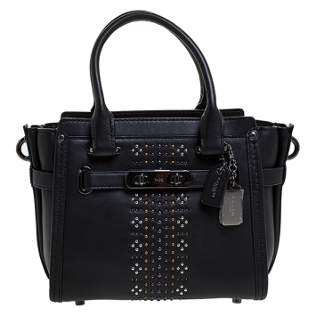 Pre Owned Coach Black Leather Swagger Studded Tote