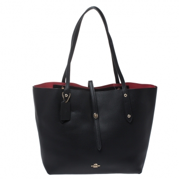 Pre Owned Coach Black Pebbled Leather Market Tote