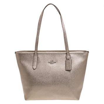 Pre Owned Coach Rose Platinum Leather Avenue Tote