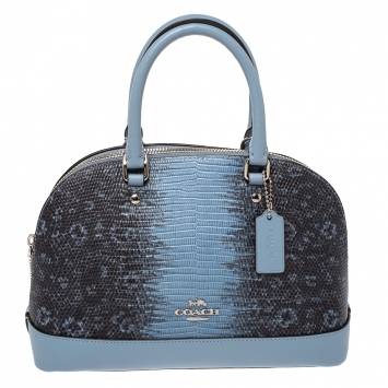 Pre Owned Coach Blue/Black Lizard Embossed Leather Mini Sierra Satchel